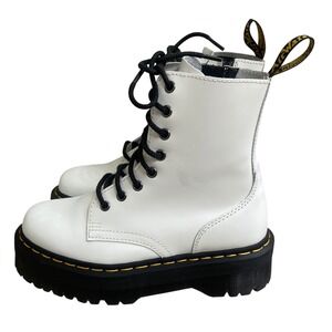 Dr Martens Jadon White Leather Platform Combat Boots Side Zip 8-Eye US 7 lady